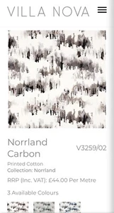 0.95 Cms Of Villa Nova Norrland Carbon Rrp £44 Mtr - Picture 1 of 4