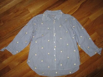 Camisa abotonada con flores bordadas a rayas azules Andrew Marc New York para dama S Foto 1 de 4