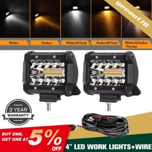 Combo de barra de luz de trabajo LED de 4 pulgadas para conducción ámbar y blanco 4x4 SUV todoterreno + cable - Imagen 1 de 12
