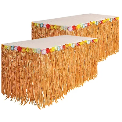 Kicko Luau Hawaiian Grass Table Skirt - 2 Pack - 9 Feet X 29 Inch - Real Hawaiia - Image 1 of 4
