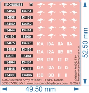 ADF ARMY M113A1 Decals - 1/16 1/35 1/72 1/87 1/100 - Water Decal - Picture 1 of 6