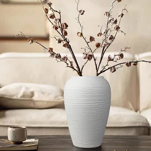White Rustic Ceramic Vase Farmhouse Large Vase,10.2 Inch Vintage Floor Tall V... - Picture 1 of 7