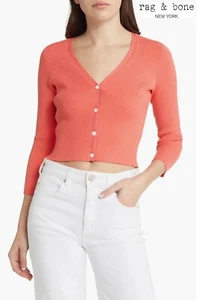 CARDIGAN CORALLO RAG & BONE NUOVO CON ETICHETTE $325 ASHER VEE CROP MANICA A 3/4. Taglia M - Foto 1 di 15