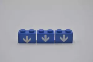 LEGO 3 x Stein Pfeil unten blau Blue Brick 1x2 with Down Arrow Pattern 3004p20 - Bild 1 von 2
