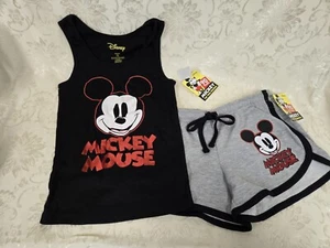 2 Pc Mickey Mouse Tank Top & Shorts Set. NWT Black & Gray Size 7/9 - Picture 1 of 5