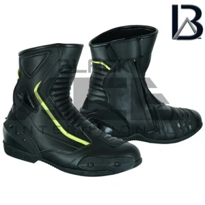 MENS BLACK LEATHER MOTORBIKE MOTORCYCLE RACING BOOTS SPORTS SHORT SUMMER SHOES - Picture 1 of 9