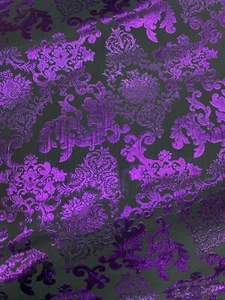 PURPLE BLACK Damask Metallic Brocade Fabric (58 in.) Sold By The Yard - Picture 1 of 1