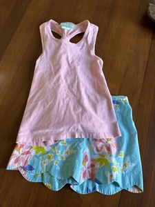 SAGE & LILY size 6 Easter Set Pink Tank Blue flowered shorts pull on scallop - Picture 1 of 6