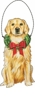 Golden Retriever Wooden Holiday Bow Ornament - Picture 1 of 1