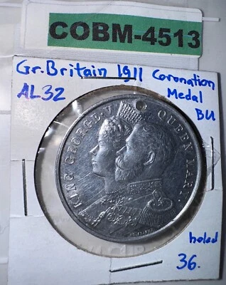 RARE BRITISH CORONATION MEDAL -- 1911 King George V / Queen Mary BU COBM-4513 - Image 1 of 4