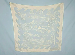 Vtg 50s 60s Hawaiian Scarf 26x26" Translucent Woven White Head Wrap Retro Aloha  - Picture 1 of 9