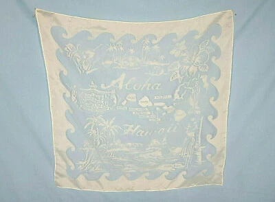 Vtg 50s 60s Hawaiian Scarf 26x26" Translucent Woven White Head Wrap Retro Aloha  - Image 1 of 4