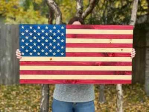 Handcrafted Wood Rustic American Flag, USA Flag, Wooden American Flag, Patriotic - Picture 1 of 10