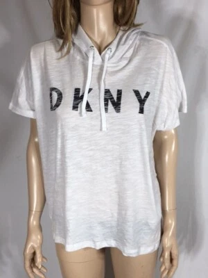 Women's NWOT DKNY Short Sleeve Sport White Light Hoodie Size Large - Image 1 of 4