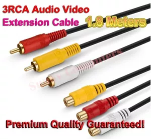 3RCA Male to 3 RCA Female Audio Video Composite Extension Cable DVD TV Cord 1.8M - Bild 1 von 3