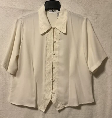 Camisa vintage Christie & Jill para mujer talla 18W marfil con botones manga corta Foto 1 de 4