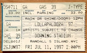 LOLLAPALOOZA 97 RARE VINTAGE 1997 TICKET STUB 6/11/1997 DOWNING STADIUM NYC - Picture 1 of 2
