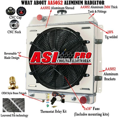 ALLOY 4 Row Radiator Shroud Fan Relay Fit 1958 Chevrolet Impala Caprice Belair - Image 1 of 4