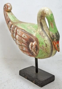 Hand Carved Wooden Decorative Duck Figurine on Stand Fine Rustic Hand Painted - Picture 1 of 8