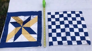 2 VTG Pillowcase Covers Shams 15" Square Hand Quilted SATIN Blue Yellow VGUC Lot - Picture 1 of 11