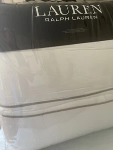 NWT RALPH LAUREN Spencer Border Cotton Sateen Comforter Queen/ White/Stone Grey - Picture 1 of 3
