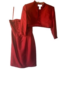 Bloomingdale’s Halter Deep Red Dress 2 Pcs Sz 6P Fully Lined Zip Side 3/4 Sleeve - Picture 1 of 20