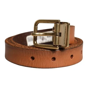 Dolce & Gabbana Cinturón Cuero Marrón Metal Dorado Hebilla Hombre 90cm/36in - Imagen 1 de 5