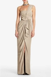 NEW BCBGMAXAZRIA PUMICE BARBARA ONE SHOULDER SATIN GOWN JUF6N487/L126 SIZE 0 - Picture 1 of 3