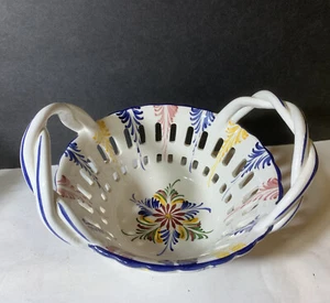 Vintage RCCL Ceramic Hand Painted Floral Basket Bowl Number 903 Portugal - Picture 1 of 8