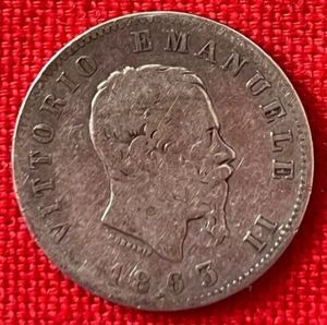 Moneda de plata Italia 1 lira 1863 - Vittorio Emanuele II KM# 5a.1 - Reino de Italia - Imagen 1 de 2