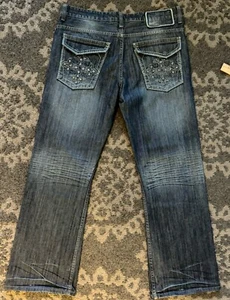 Helix Jeans Baggy Wide Skater Cyber Loose Relaxes Boot Punk Goth Cross Y2K 34x30 - Picture 1 of 18