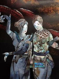 Vintage Thai mother of pearl inlay lacquer panels, 19 inches - Picture 1 of 12