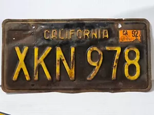 1963 1992 California vintage retired license plate XKN978 Yellow on Back - Picture 1 of 8