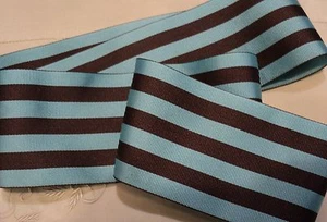 2-1/2" SOFT & SILKY GROSGRAIN STRIPE RIBBON - CHOCOLATE / AQUA- MILLINERY OR ? - Picture 1 of 1