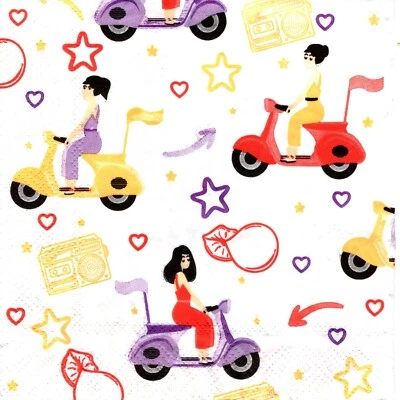 ♫ Serviettes en papier filles en scooter Vespa. Paper napkins girls on scooter ♫
