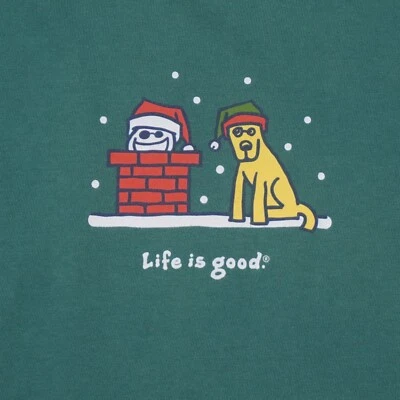 Camiseta Life Is Good Chimenea Navidad Estilo Vintage Mujer XXL Verde Algodón Foto 1 de 4
