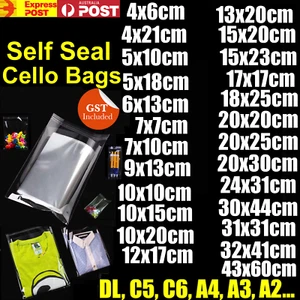 Self Seal Adhesive Ex Large Cello Cellophane Resealable Bags DL C5 C6 A5 A4 A3 - Picture 1 of 4