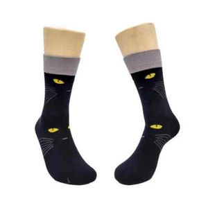 Black Cat Face Women's Crew Socks Size 9-11 Sock Panda Novelty Kitty Fashion New - Picture 1 of 4