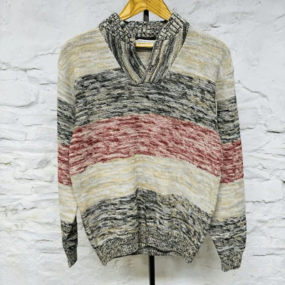 Pullover tejido a rayas MK Today cuello henley suéter lana (?) Vintage años 50 60 Foto 1 de 4