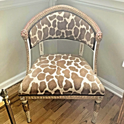 Mid Century ITALIAN Painted Gilt Wood LION HEAD Barrel Back CHAIR Cover