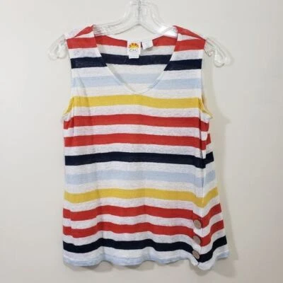 C&C California striped linen top w/ button detail Woman's size small - Image 1 of 4