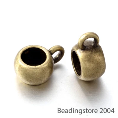 100pcs Tibetan Alloy Bail Bead Charms Nickel Free Smooth Antique Bronze 8x5mm - Image 1 of 2