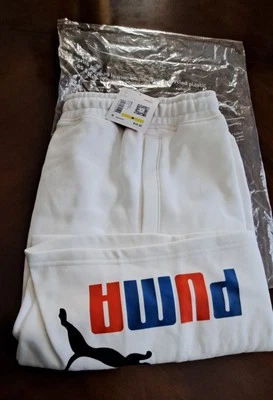 Puma, Men Sweat Short, Big Logo, White With Multi Lettering, Medium - Image 1 of 4