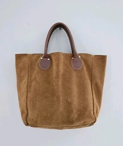 Vtg 80's Brookstone Brown Suede Leather Handles Tote Bag! Excellent - Picture 1 of 9