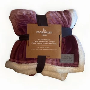Eddie Bauer EB 50x60" Cabin Fleece Ultra Plush Faux Shearling Throw Purple Plaid - Picture 1 of 4