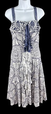 Women's Oscar De La Renta 2011 Blue Printed Sleeveless Silk Midi Dress Size 6 - Image 1 of 4