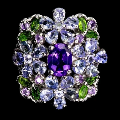 Anillo de plata de ley 925 amatista ovalada 8x6 mm piedras preciosas de tanzanita joyería tamaño 8,5 Foto 1 de 4