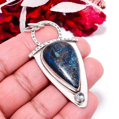 Кулон из стерлингового серебра 925 пробы с азуритом и бисби-шахтами и голубым топазом 2,73 дюйма P84145 - Изображение 1 из 4