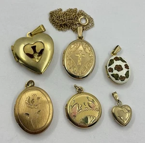 MEDAILLONS - HERZEN - RUND - OVAL - 6 STÜCK - KOMPLETT GOLD GEFÜLLT (V620)  - Bild 1 von 9