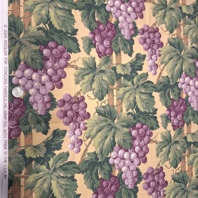 Grapevines Purple Grapes on Tan Large Print Decor Fabric Kessler Concord 2 YDS - Image 1 of 4